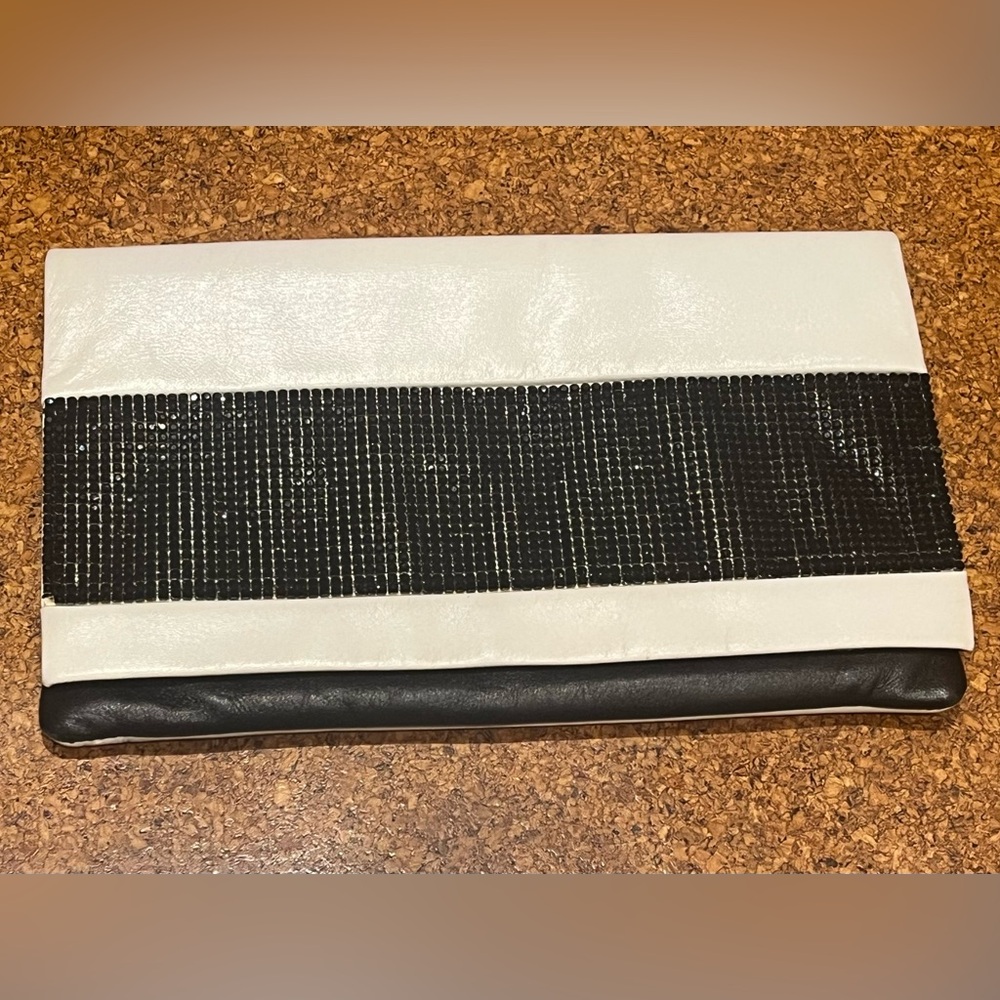 Daniel Swarovski Paris black and white leather and crystal sparkly clutch